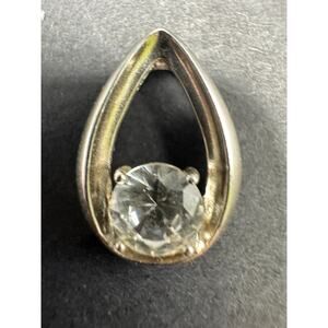 Vintage Sterling Silver 925 DL Signed Teardrop Pendant W/Crystal 1.64g China